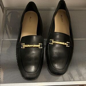 Aldo Black Flats with Gold Detailing